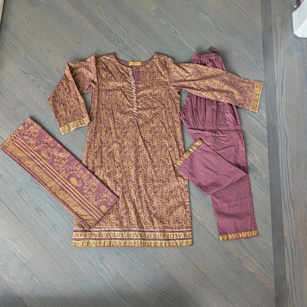 Bonanza Satrangi Women's Pakistani Salwar Kameez 3-Piece, Mauve